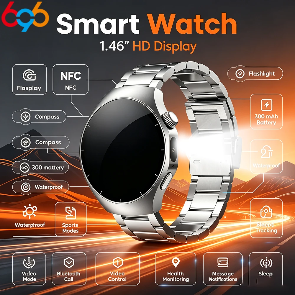 Short Video Control Health Trackr Sleep Monitoring NFC BT Call Smartwatch Men Women Flashlight Smart Watches For Sport Outdoors