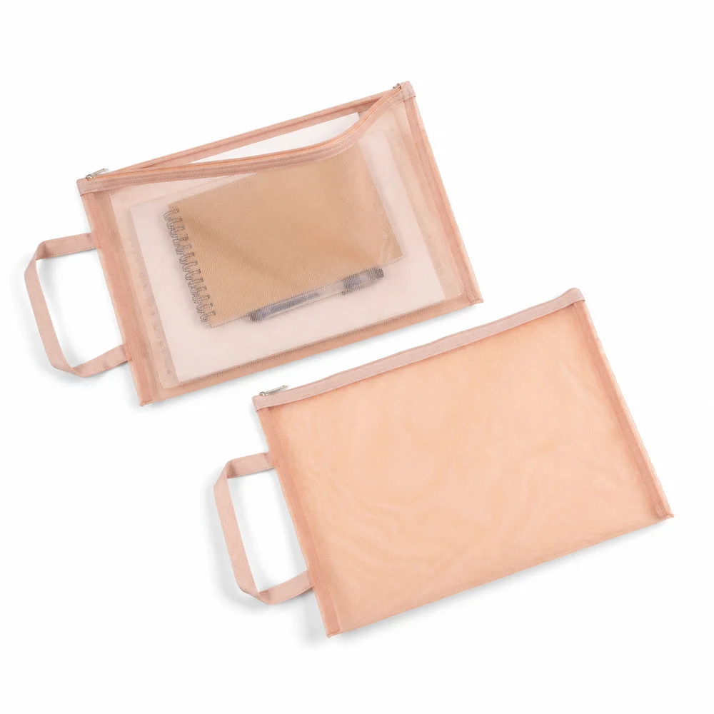 New Nylon Mesh Zip Bag A4 Zipper Closure Document Storage Bag Morandi Style Dust Resistant File Folders School Supplies