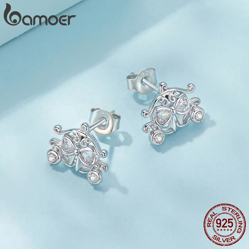 

Серьги-гвоздики Bamoer с тыквой, стерлинговое серебро 925 пробы, счастливая Золушка, сказочный бант, сердце, серьги-гвоздики для женщин, изящные ювелирные изделия, подарок