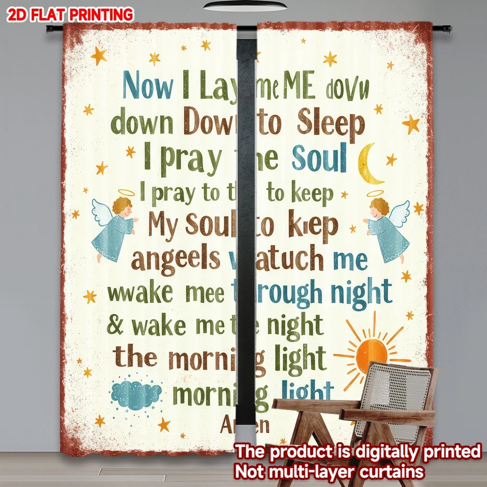 

2D flat printing 2pcs Drapes Bedtime Prayer Angels Digital Printed Polyester Drapes Seasonal Party & Holiday Decor for Outdoor