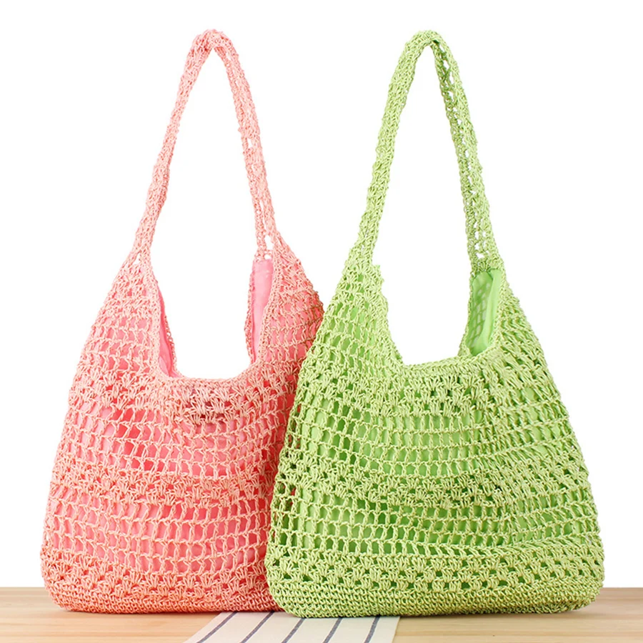 

Large-Capacity Hollowed-Out Woven Handbag Large Capacity Versatile Underarm Single-Shoulder Bag Seaside Vacation Travel Tote Bag