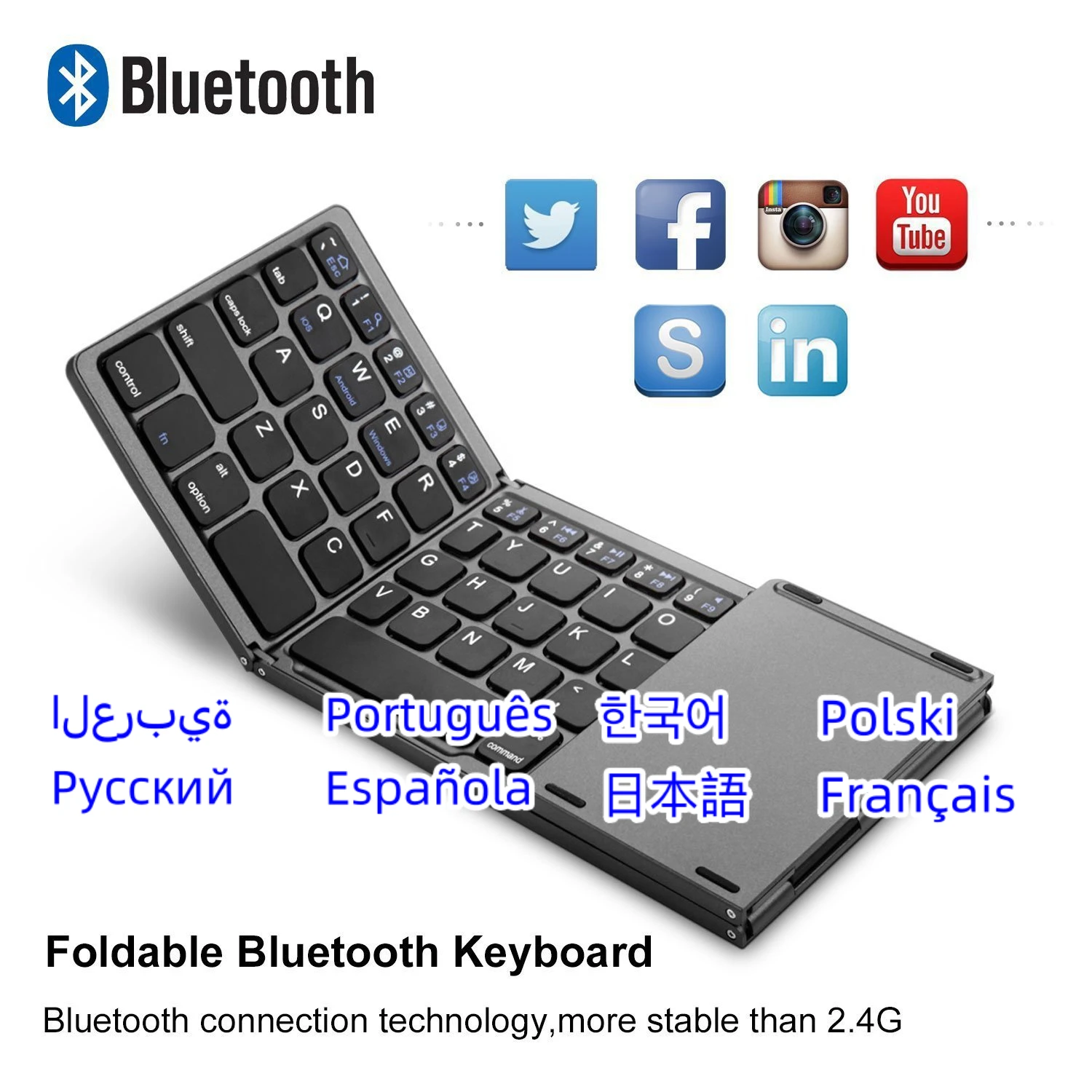 

Mini Tri-Folding Keyboard Bluetooth Foldable Wireless Keypad with Touchpad For Tablets Laptop iPad Andriod IOS Phone Desktop