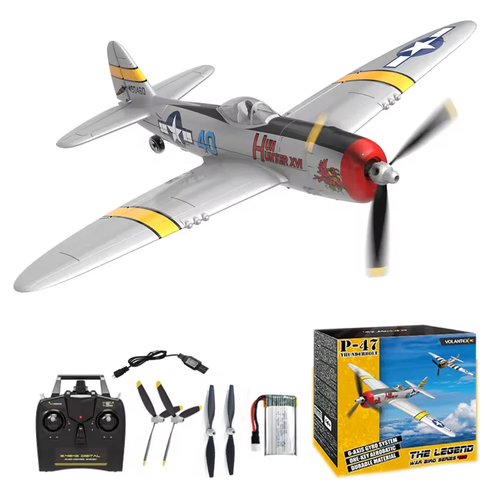 Avión RC Volantexrc P47 Thunderbolt 2.4G 4 Canales, Avión de Combate RC con Envergadura de 400 mm, P47 RTF, Avión RC con Acrobacias de un Solo Toque, Avión de Guerra RC