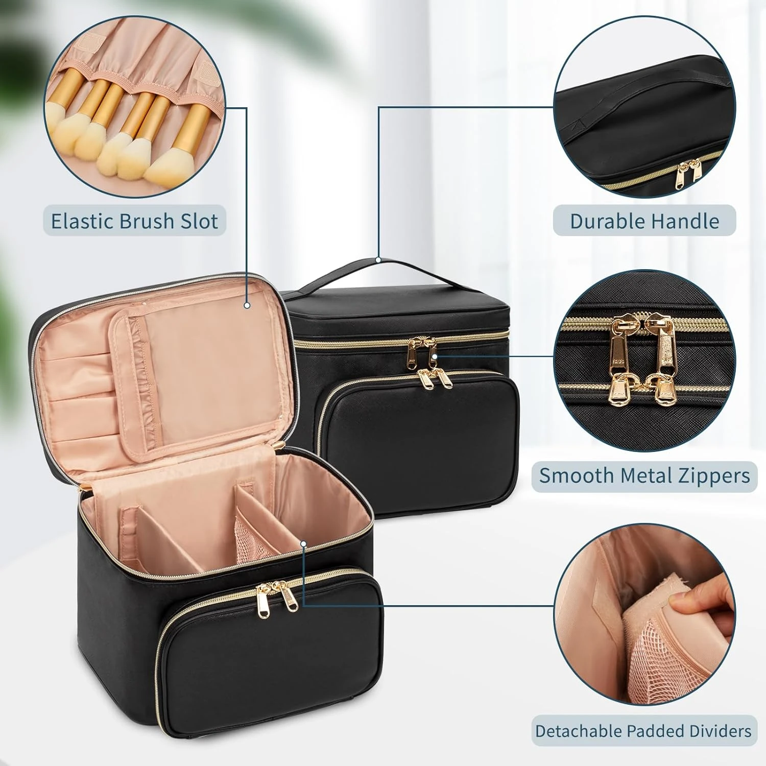 Chic and practical high-quality makeup bag for easy travel access. Durable material protects all makeup essentials. Stay organiz