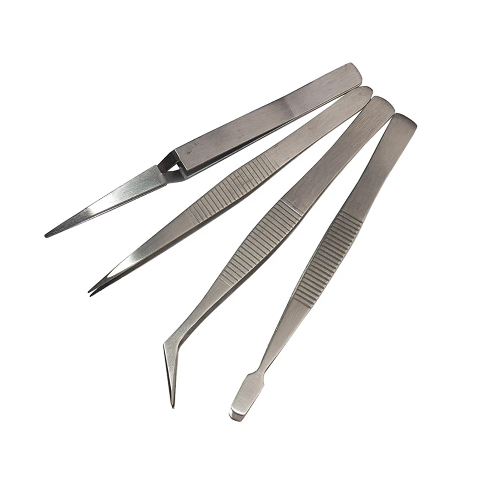 

4pcs Steel Tweezers Set Multifunctional Thickened Pointed Repair Kit For Manicure Eyelash Jewelry Diy Professional Use Durable