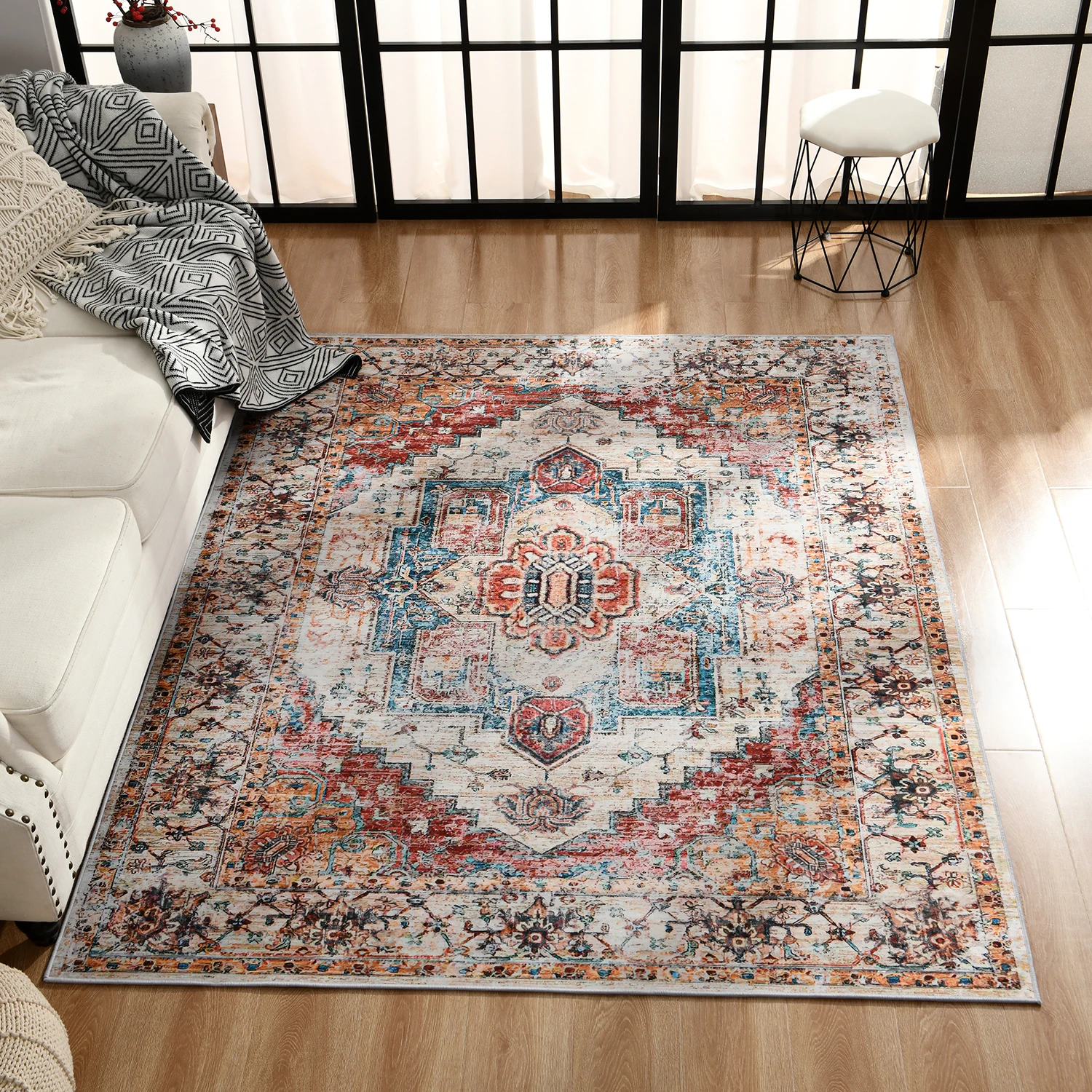 

Turkish Persian Retro Ethnic Carpets Rug for Living Room Bedside Bedroom Vintage Floor Mat Entrance Doormat Carpet Large Rug