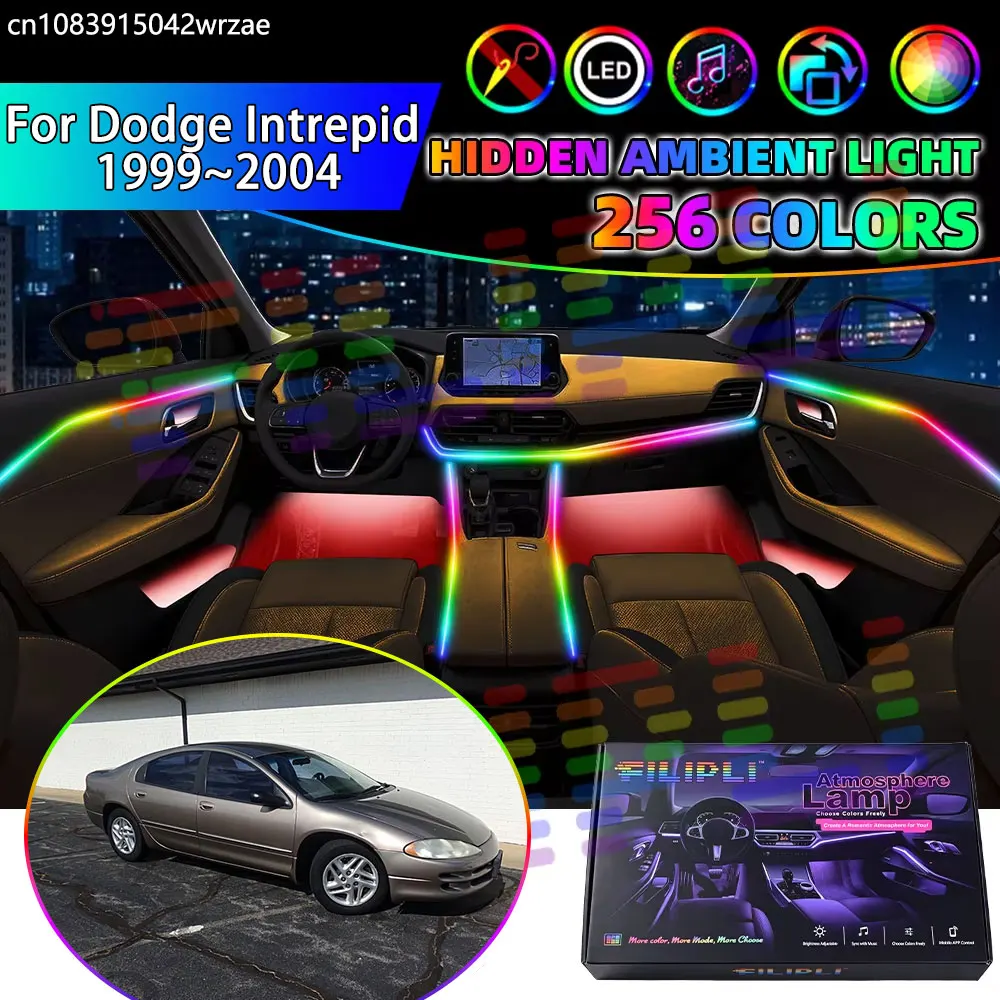 For Dodge Intrepid 1999~2004 2000 2001 2002 RGB Car Interior Ambient Lights Strips Breathing Lighting Kit App Control LED strips