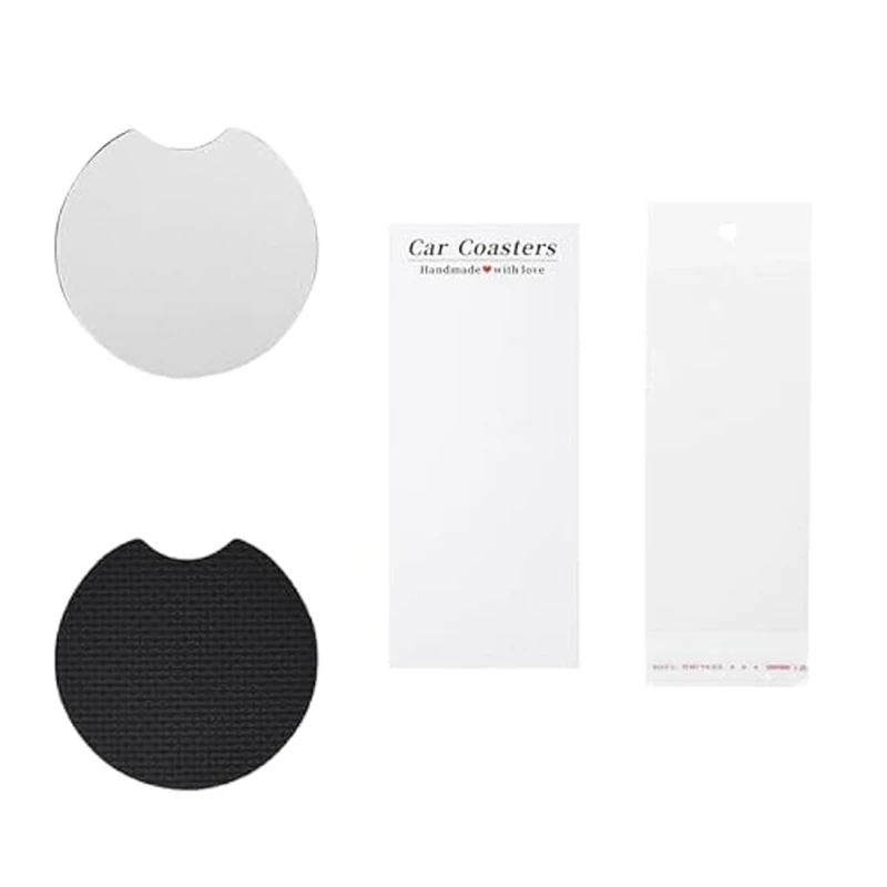 Sublimation Blank Car Coasters Set,Include 60 Circular Coasters,30 Car Coasters Display Cards And 30 Self-Sealing Bags Durable