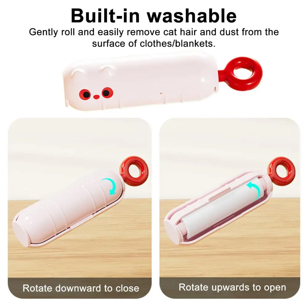 Portable Lint Brush Cat Shaped Lint Remover 2-in-1 Cat Shape Lint Roller Portable Fabric Shaver with Hanging Ring for Pet