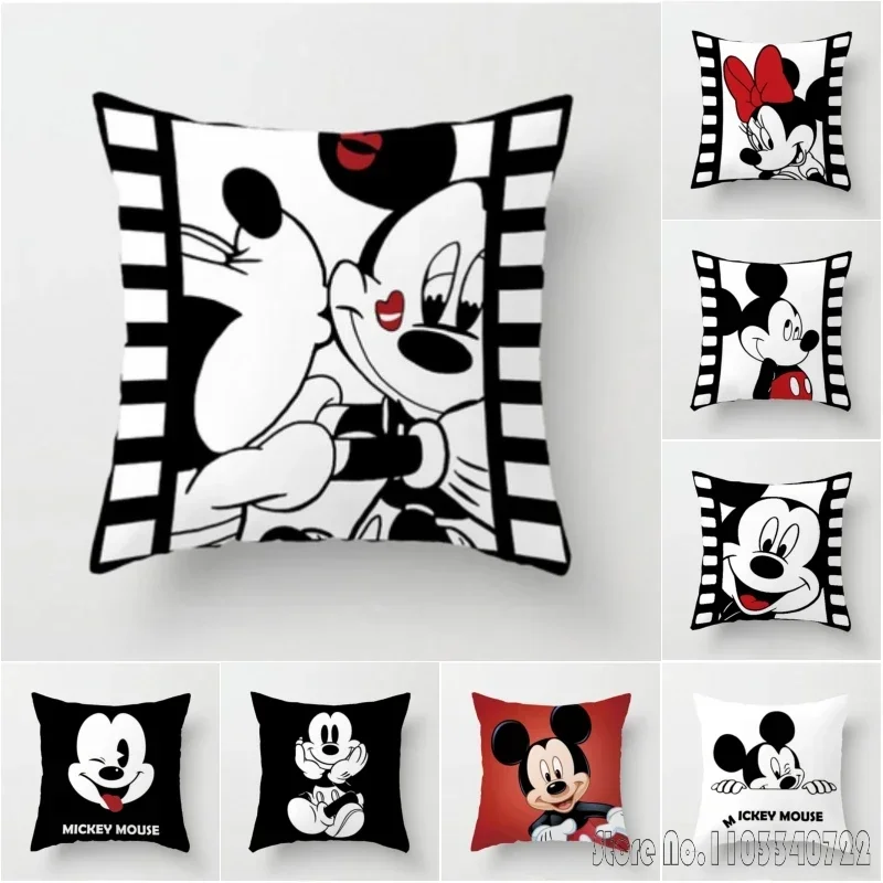 Disney White Black Mickey Minnie Mouse Cushion Cover Cute Decorative Pillowcases On Bed Sofa Baby Kids Birthday Gift 45x45cm