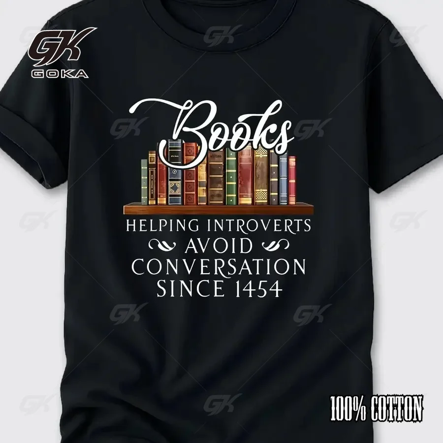 Men's Funny Book Lover's T-Shirt - Books Helping Shy People Avoid Conversation Since  Vintage Library Design Unisex Clothes
