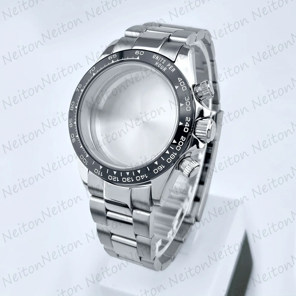 NEITON VK63 39mm Watch Case Silver/Gold With Strap Solid Stainless Steel For VK63 Watches Automatic Movement Accessory Parts image 3