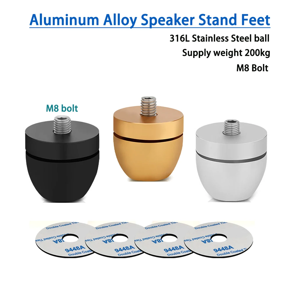 4PCS Speaker Feet Black Damper Aluminium Speaker Absorber Feet with Shock-Absorbing Ball, Vibration Damper with 4 x Screws