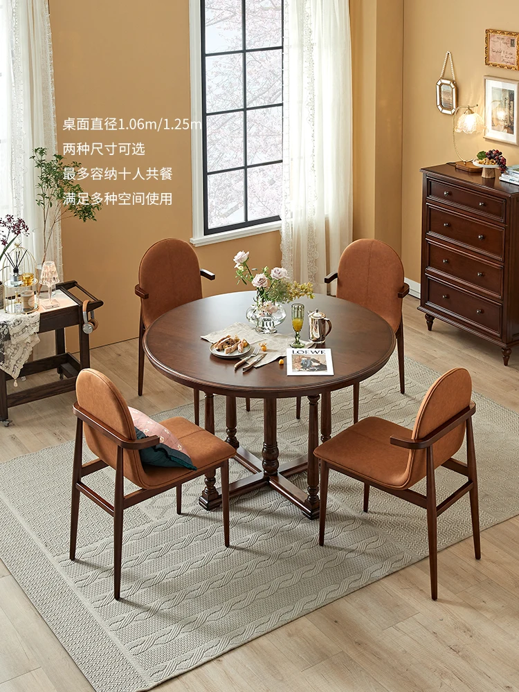 American Country Solid Wood Dining Table and Chair Home Table French Retro round Table Living Room Dining Table Furniture