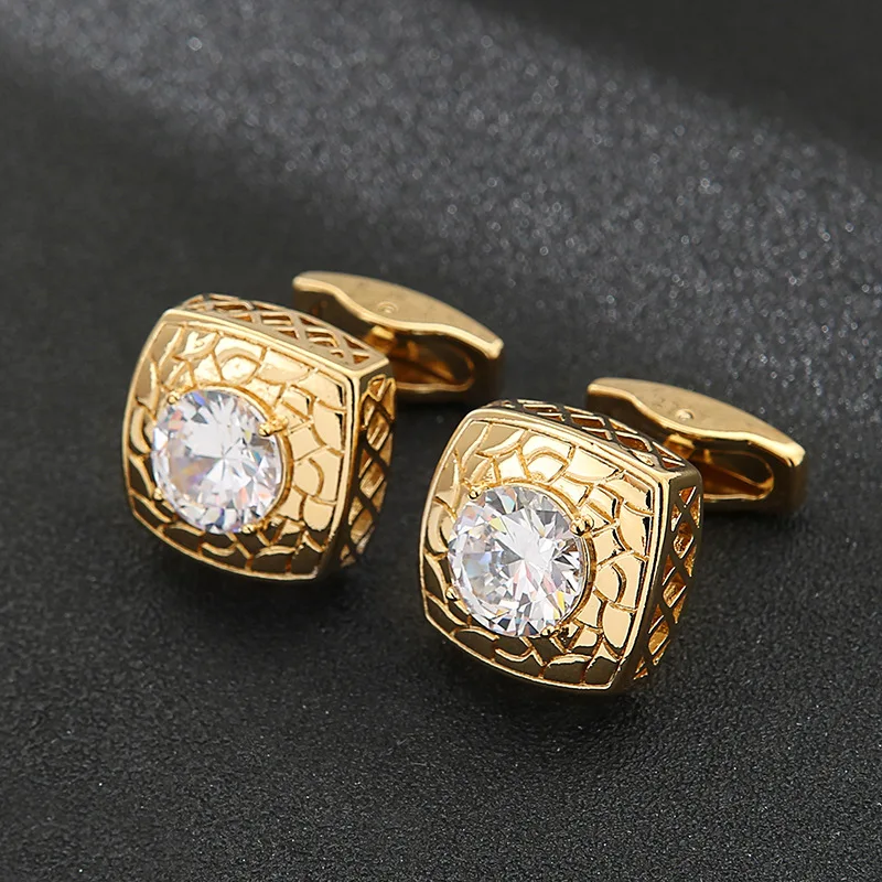 Round Hollow Out Cufflinks French Crysral Men Cufflinks Luxury Wedding Crown Round Sleeve Studs Square Crysral Cuff Link Jewelry