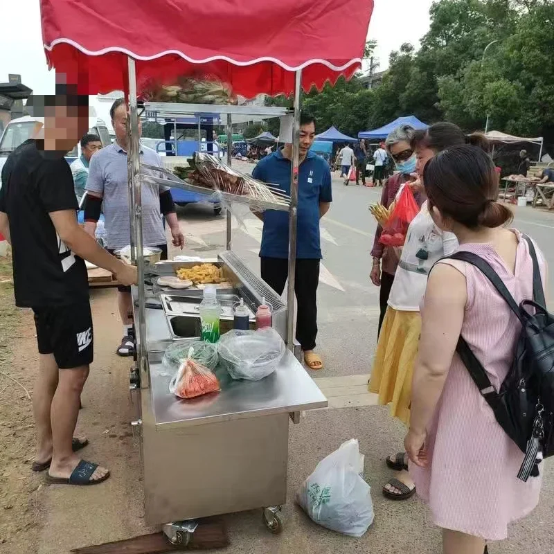 Carrinho de lanche móvel a gás comercial móvel tenda grill placa mais quente carrinho conversível caminhões manuais ao ar livre rolamento móvel carrinho de comida