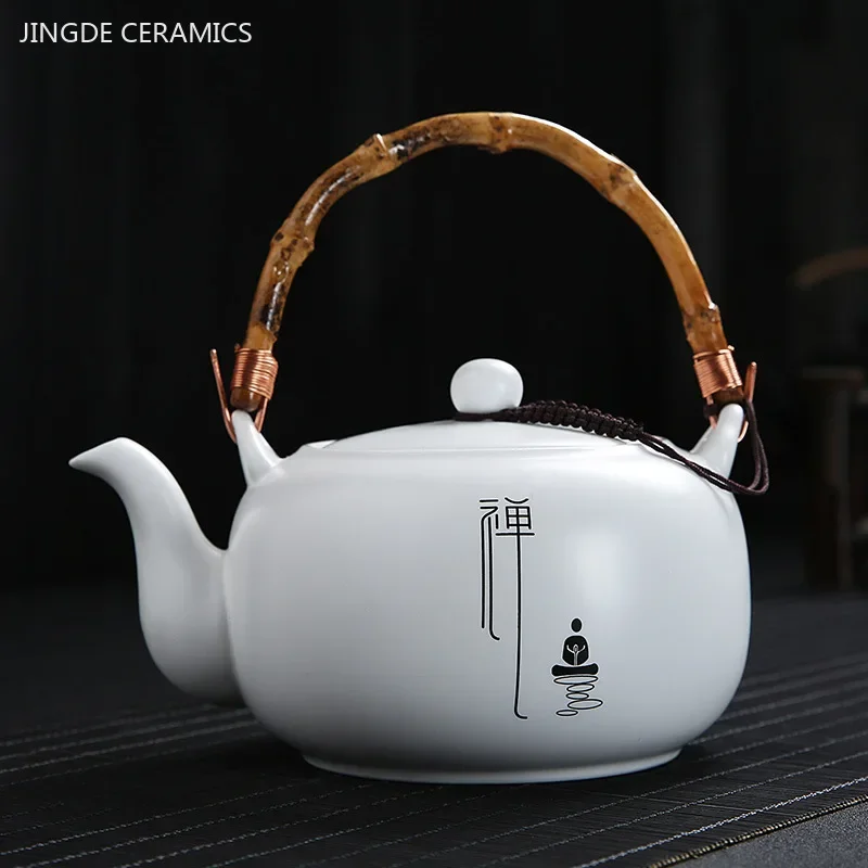 680ml Large Capacity Ceramic Teapot Zen Beam Pot Home Beauty Tea Set White Porcelain Tea Infuser Traditional Tea Accessories