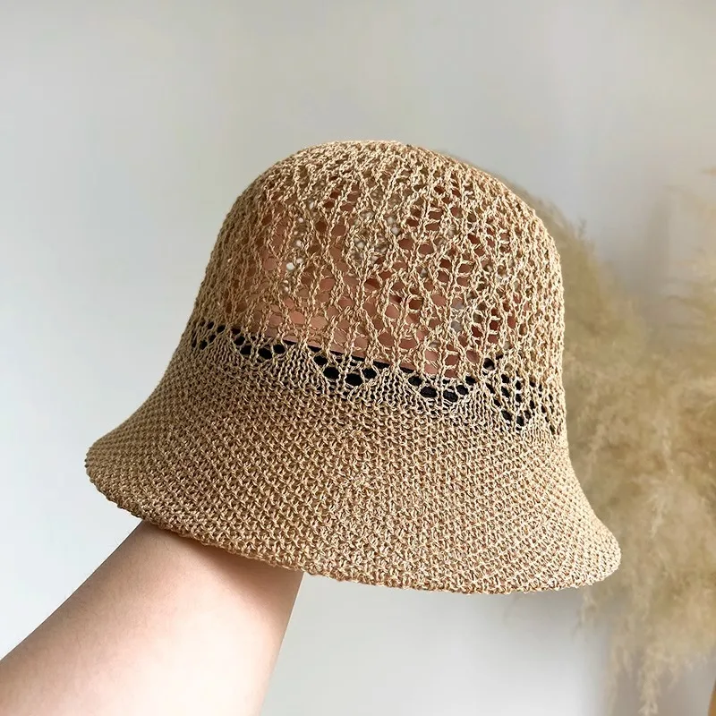 Summer Knitted Fisherman Hat for Women Breathable Sun Protection and Sunshade Hat Fashionable Basin Hat for Outings