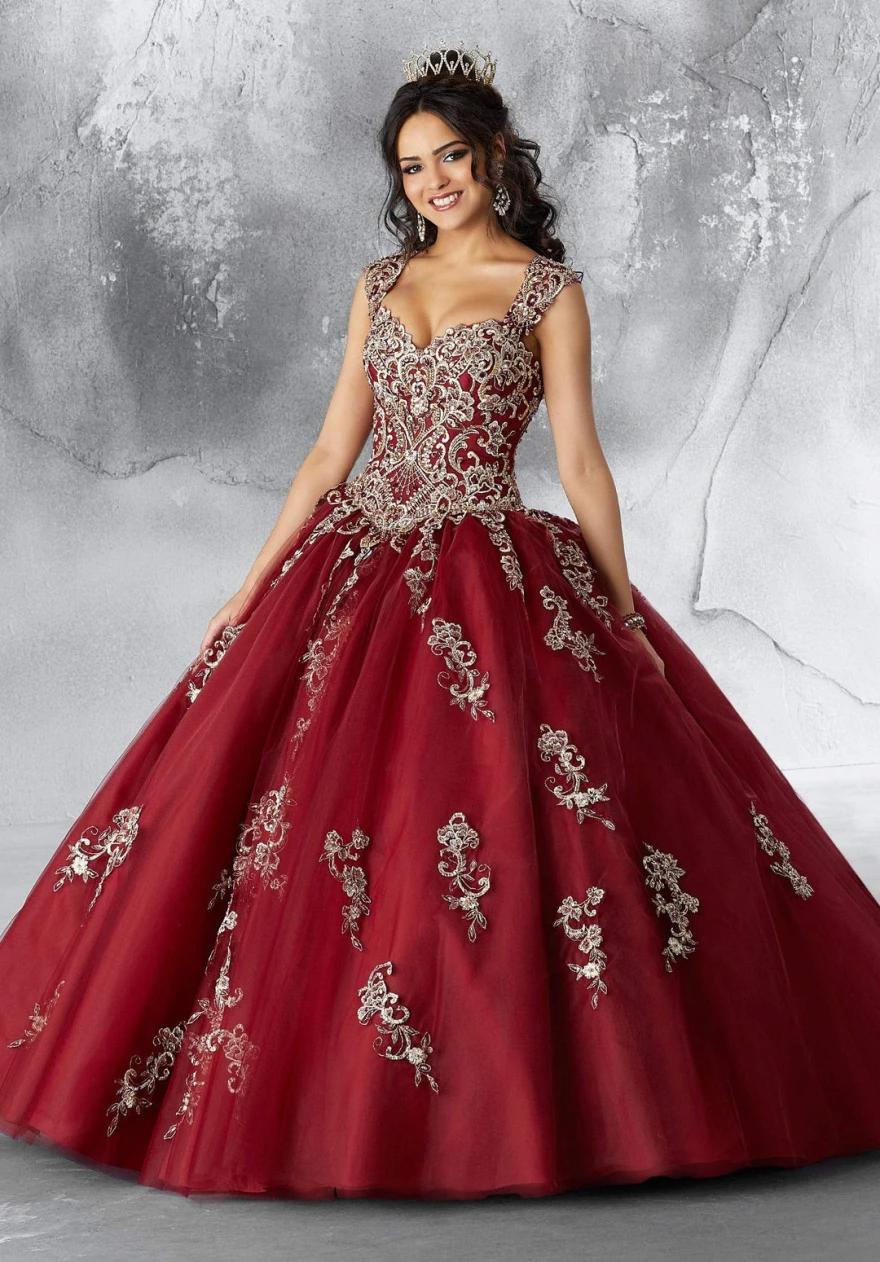 Vestido de baile Lorencia Burgundy, vestido Quinceanera, apliques frisados de querida, 16 vestidos de festa formais, YQD105