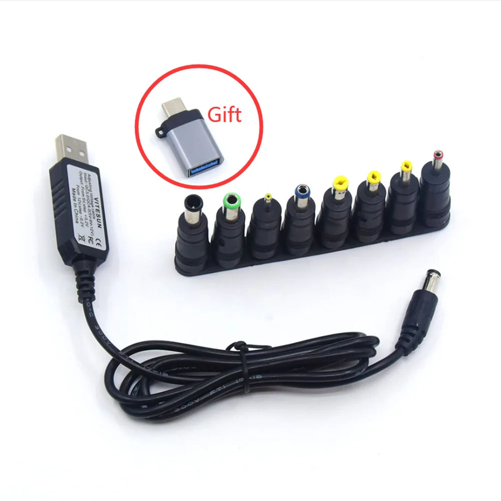 DC 5V-12V Adjustable Voltage Step 0.2V QC 3.0 USB Power Cable For 12V WiFi Router,Light Cat, switches and other other 12V Device