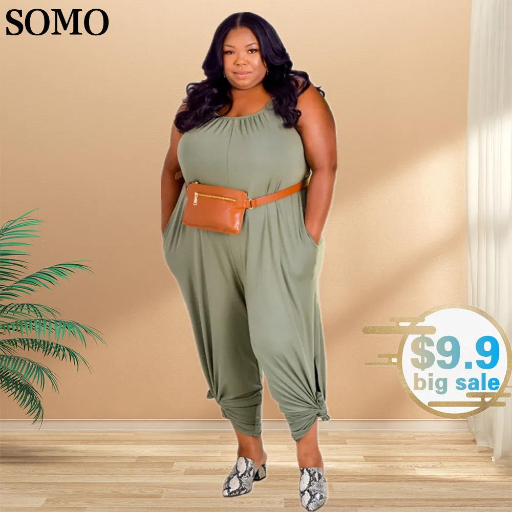 SOMO Trendy Clothes High Waist Plus Size Jumpsuits with Pockets Casual Loose Halter One Piece Outfits Wholesale Dropshipping