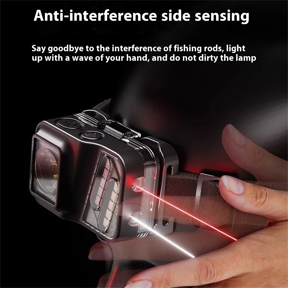 Wiederaufladbare, leichte Stirnlampe, 750 Lumen, Lauf- und Helmlicht, LED-Stirnlampe mit Bewegungssensor, 5 Modi,