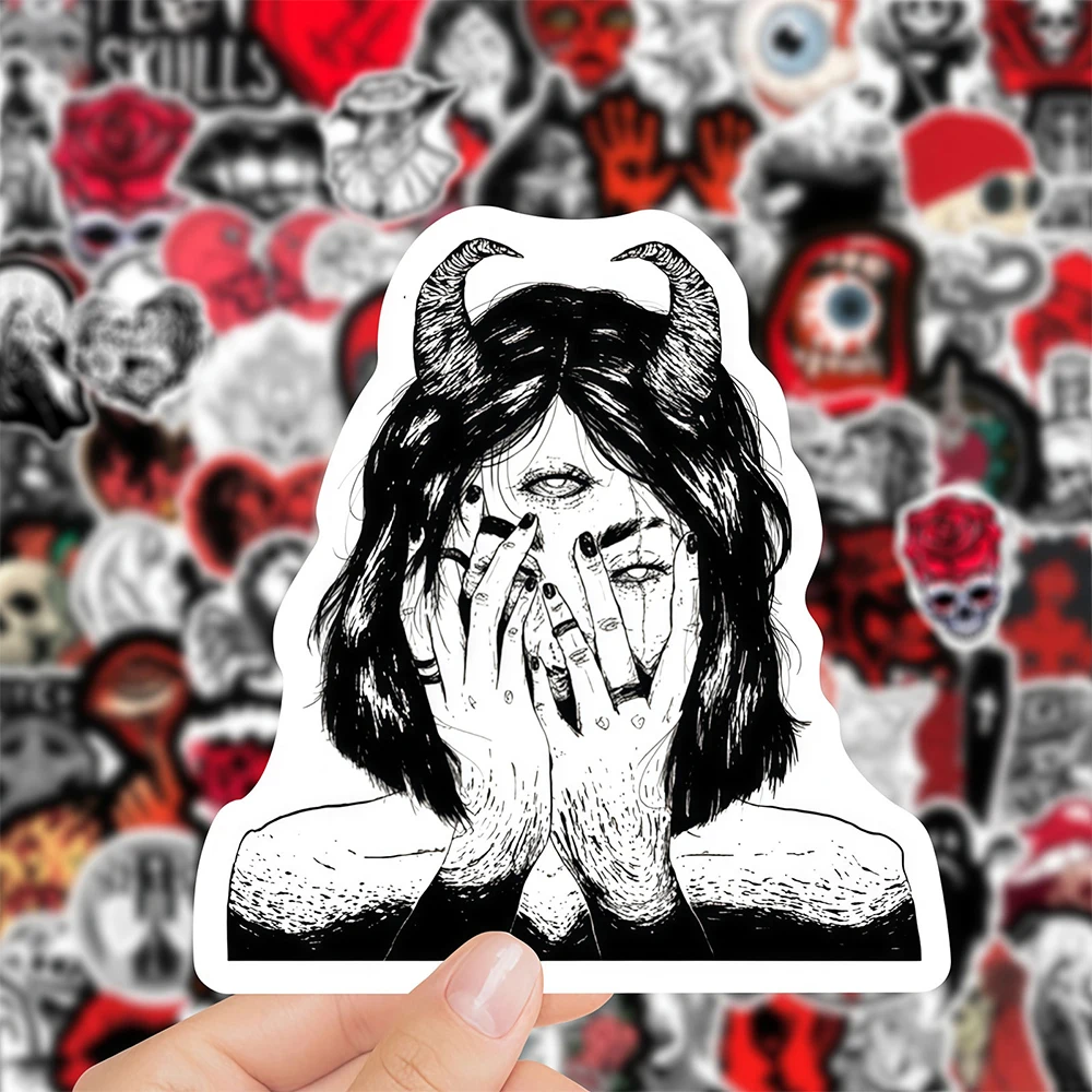 10/30/50/100pcs Cool Dark Red Gothic Mix Cartoon Stickers Horror Skull Decals Decoration Toys DIY Notebook Phone Luggage Sticker