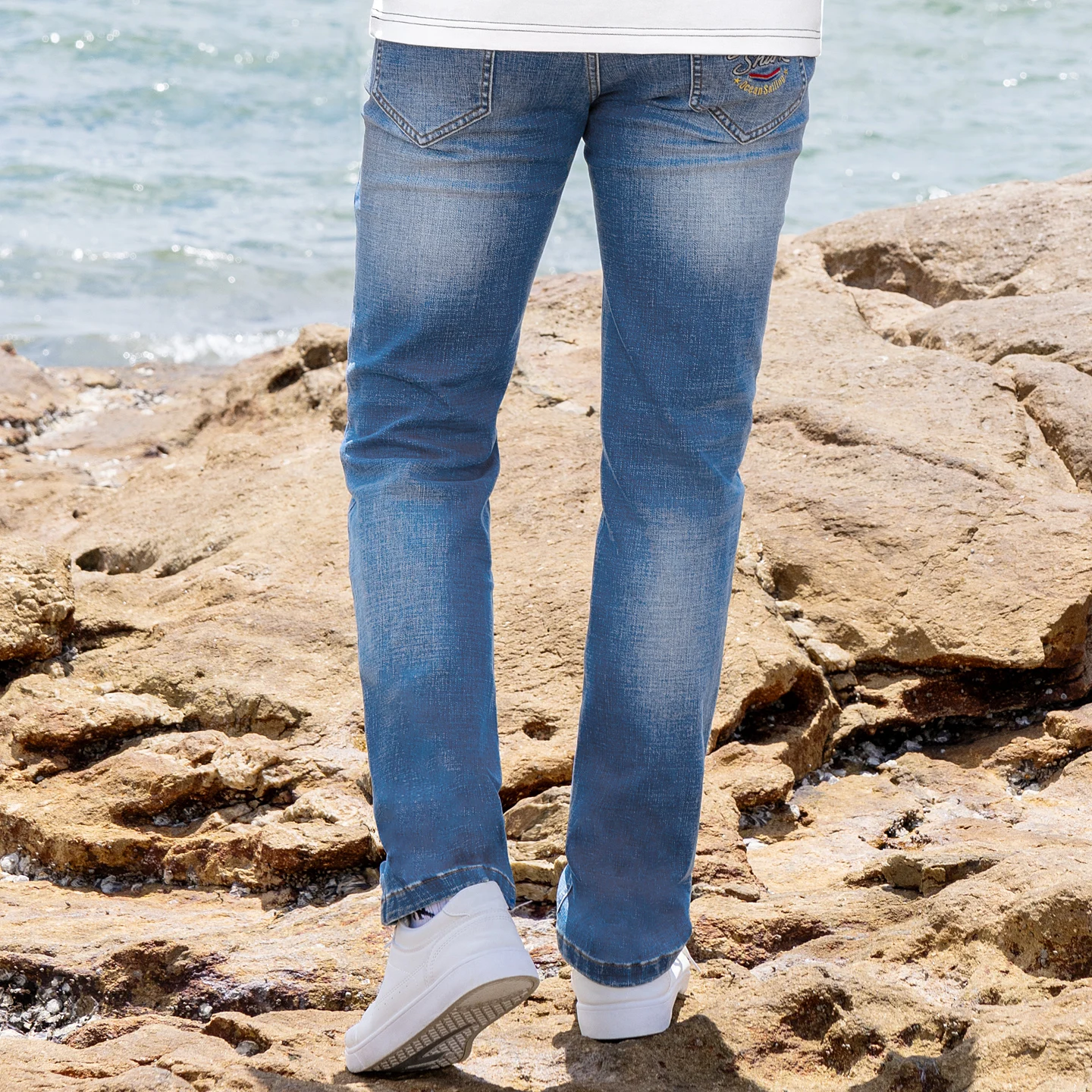 Jeans Biru Pria Klasik, Celana Katun Tebal Elastis Musim Gugur Terbaru, Jeans Denim Pria Bruce&Shark Model Lurus Pinggang Sedang, Ukuran Besar 42