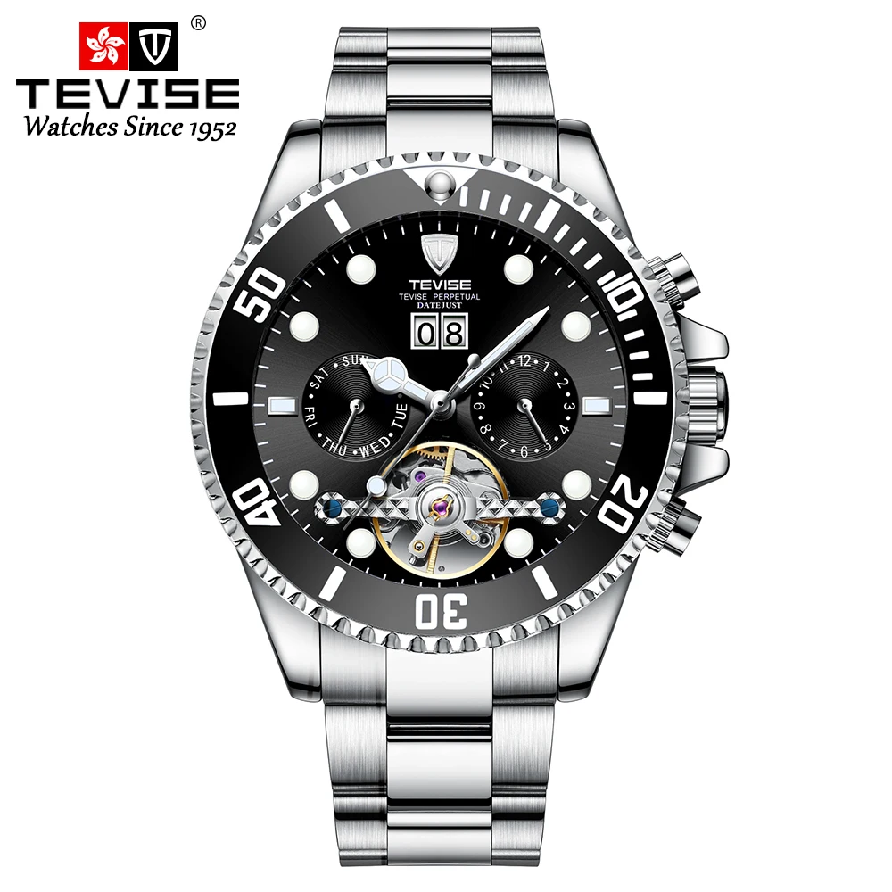 TEVISE Automatic Mechanical For Men Waterproof Luxury Luminous Business&Fashion Stainless Steel Wristwatch