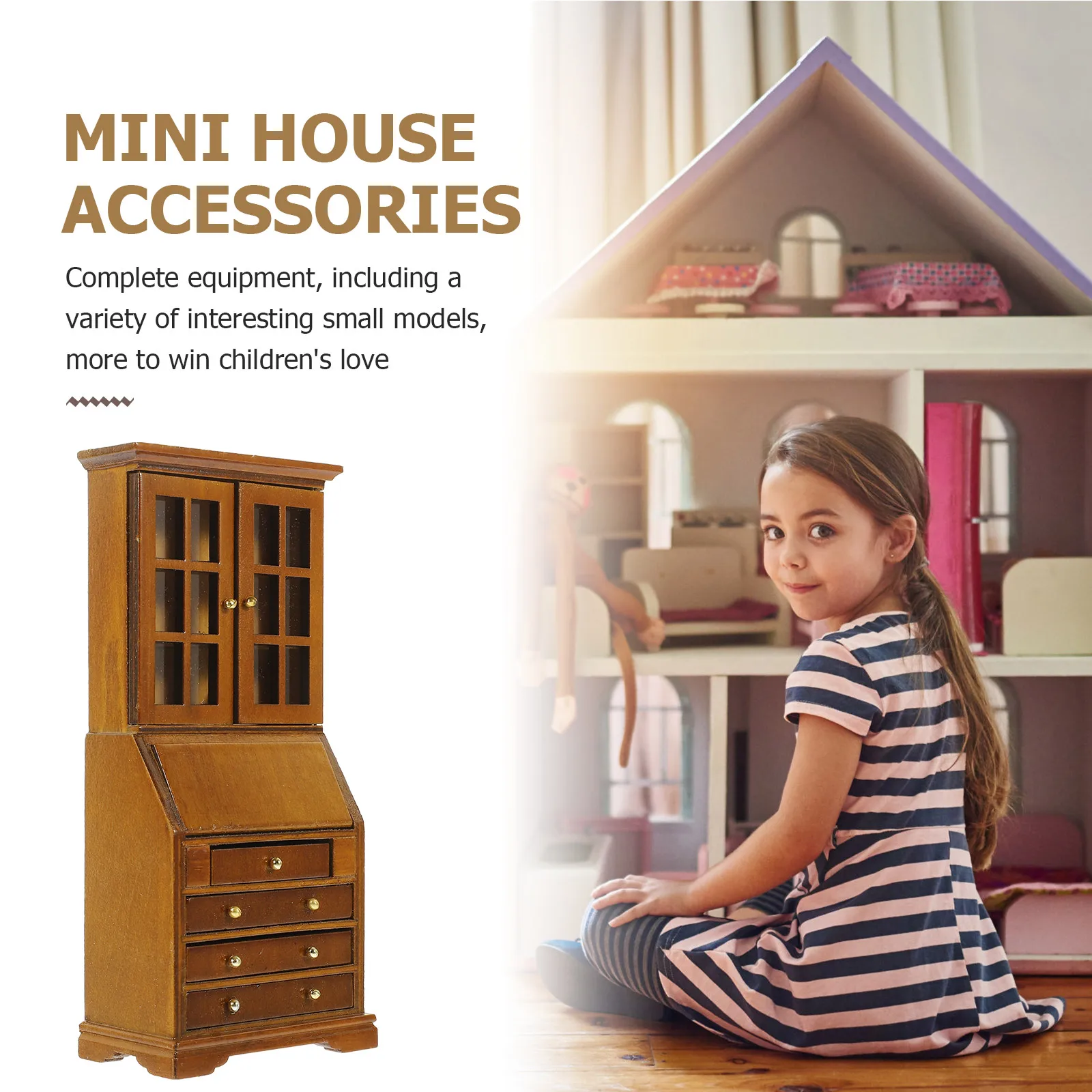 Mini gabinete de madera en miniatura, muebles para casa de muñecas a escala 1/12, adorno para juego de imitación, decoración artesanal para sala de estar, dormitorio, estudio