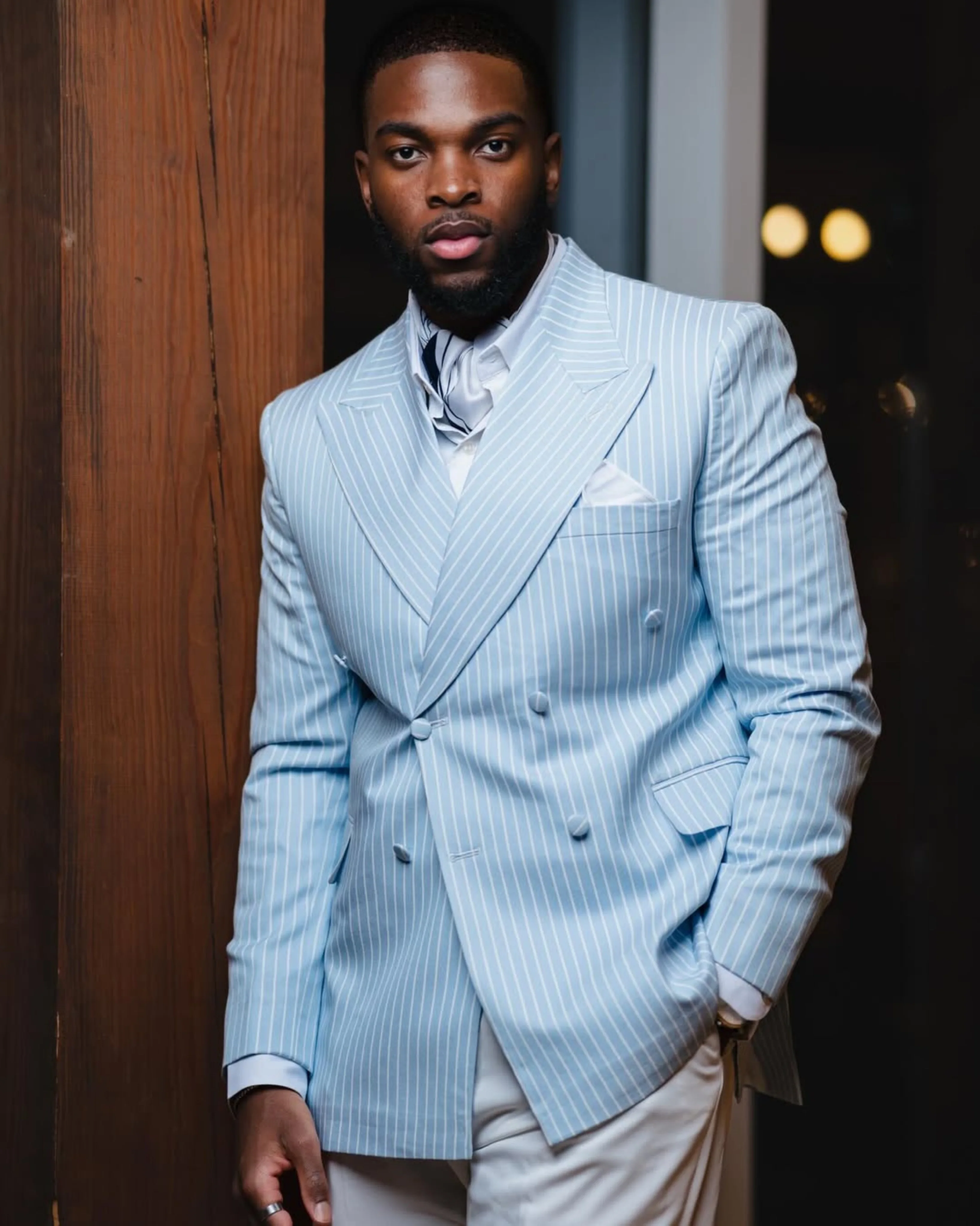 Plaid Men Jacket For Wedding Pinstriped Peaked Lapel Double Breasted Blazer Business Party Prom Custom Made Only Coat