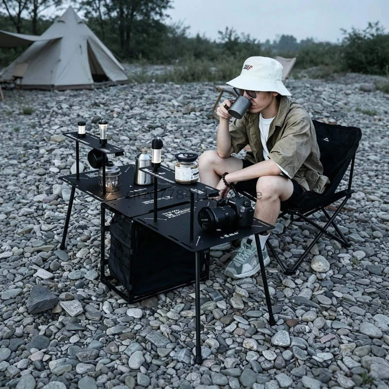 Upgraded Camping Folding Table, Aluminum Frame, Trolley Wheels, 3 Carry Modes, Portable Outdoor Camp Table&Bag Black