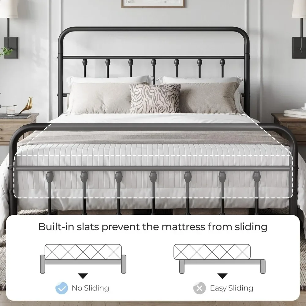 

Queen Size Bed Frame with Victorian Style Iron-Art Headboard, No Box Spring Needed, Queen Size Bed Frame
