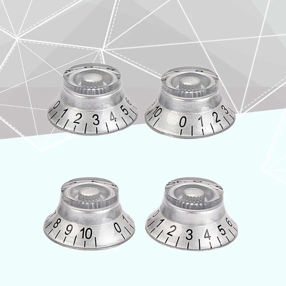 

4 Pcs Acrylic Knob Silver Guitar Knobs Amplifier Black Letter Bass Accessory Round