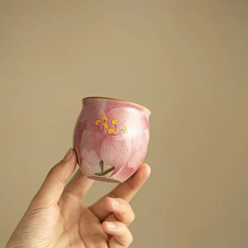 2Pc 80ML Imitation Song Powder Ru Kiln Lily TeaCup Dragon Egg Cup Bundle Mouth Master Cup Ceramic TeaSet Exquisite KungFu TeaCup