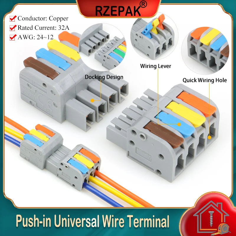 2~100pcs Docking Mini Quick Wire Connector Universal Compact Electrical Wiring Connectors Push-in Butt Conductor Terminal Block