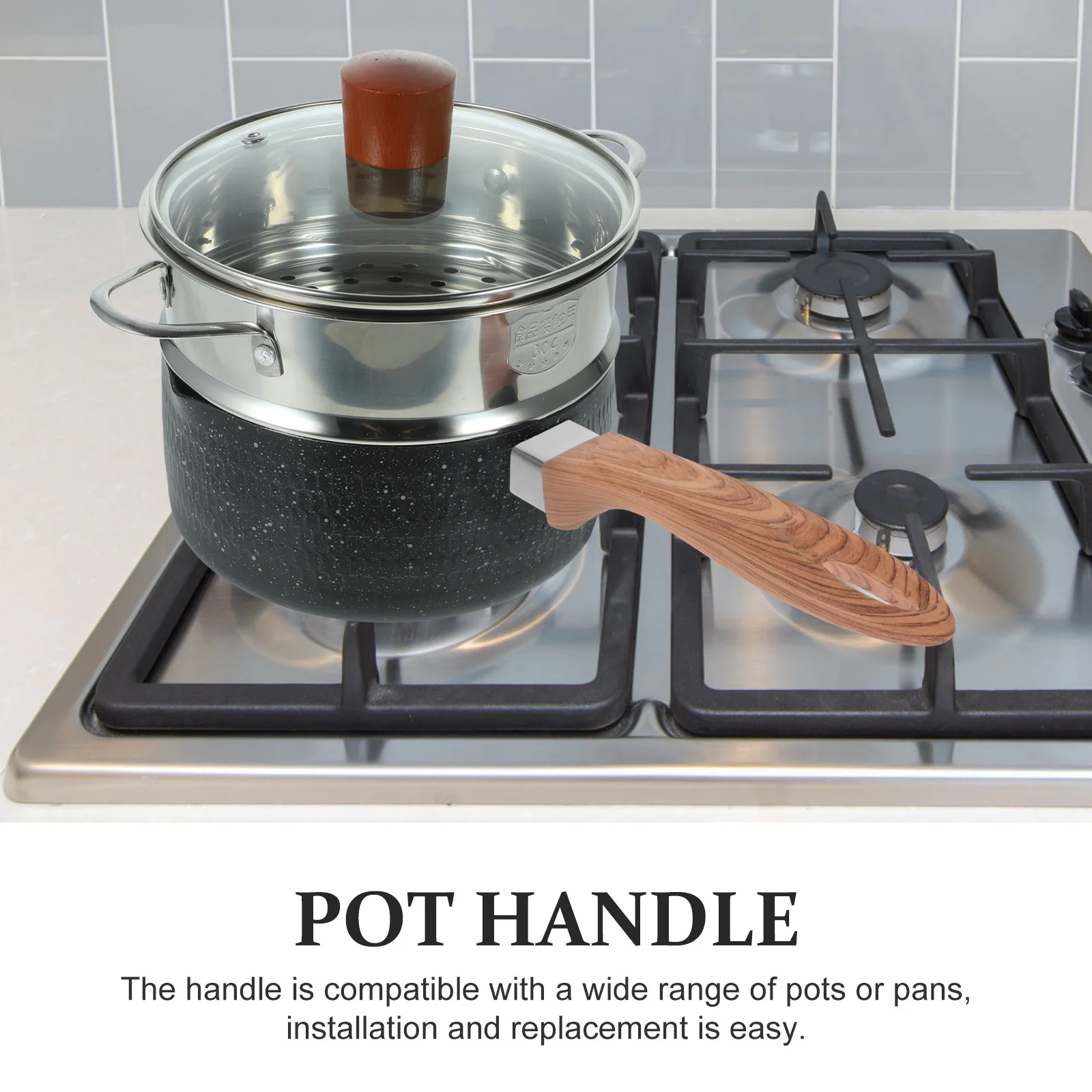

Wood Grain Milk Pan Heat Resistant Replacement Pot Handle Ergonomic Non-Scald Grip Cookware Part Kitchen Utensil Bakelite Frying