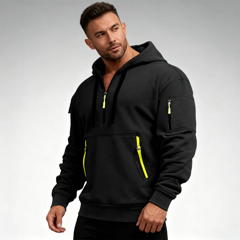 

2025 New Multi Pocket Zipper Fleece Hooded Casual Shirt for Men and Women Plus Size Loose Pullover Fashion Sweatshirt top