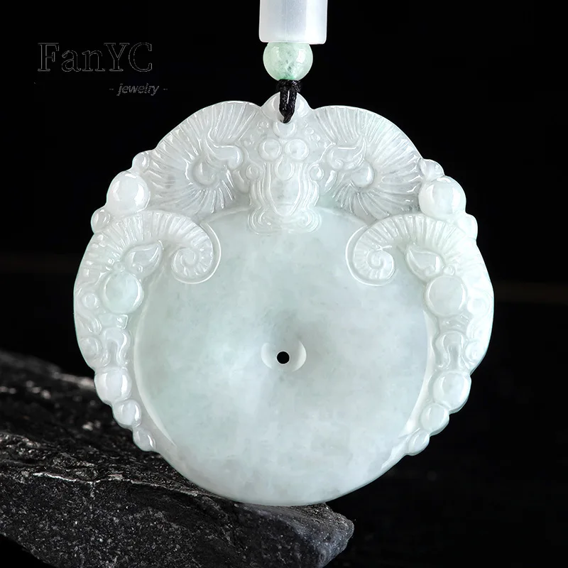 

Myanmar A-goods Jadeite Three Sheep Amulet Pendant Hand-carved Exquisite Charm Jade Necklace Men and Women Holiday Gift