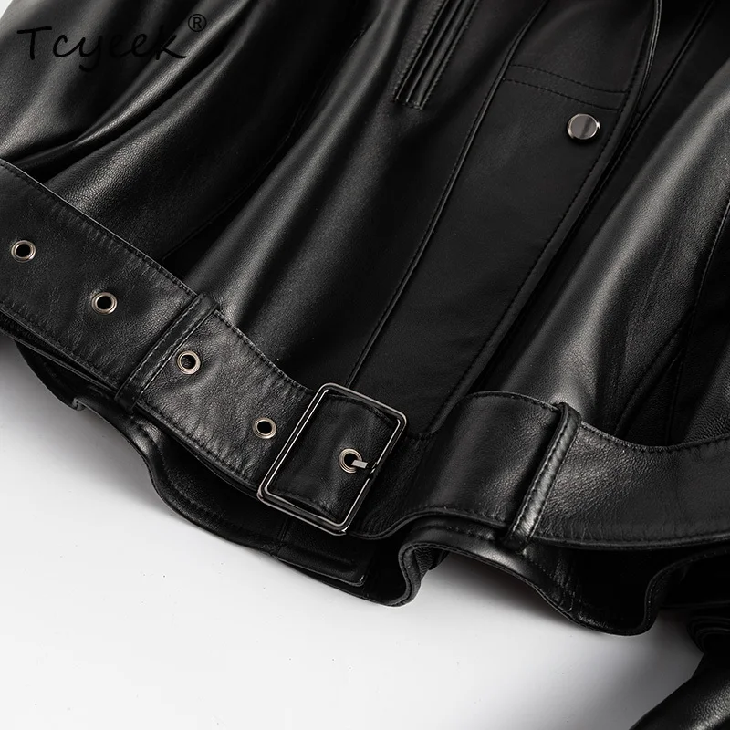 Tcyeek Strato superiore in pelle di pecora Primavera Autunno Colletto nero Colletto Locomotiva Giacca in vera pelle da donna Жaki │жаusus Куртка