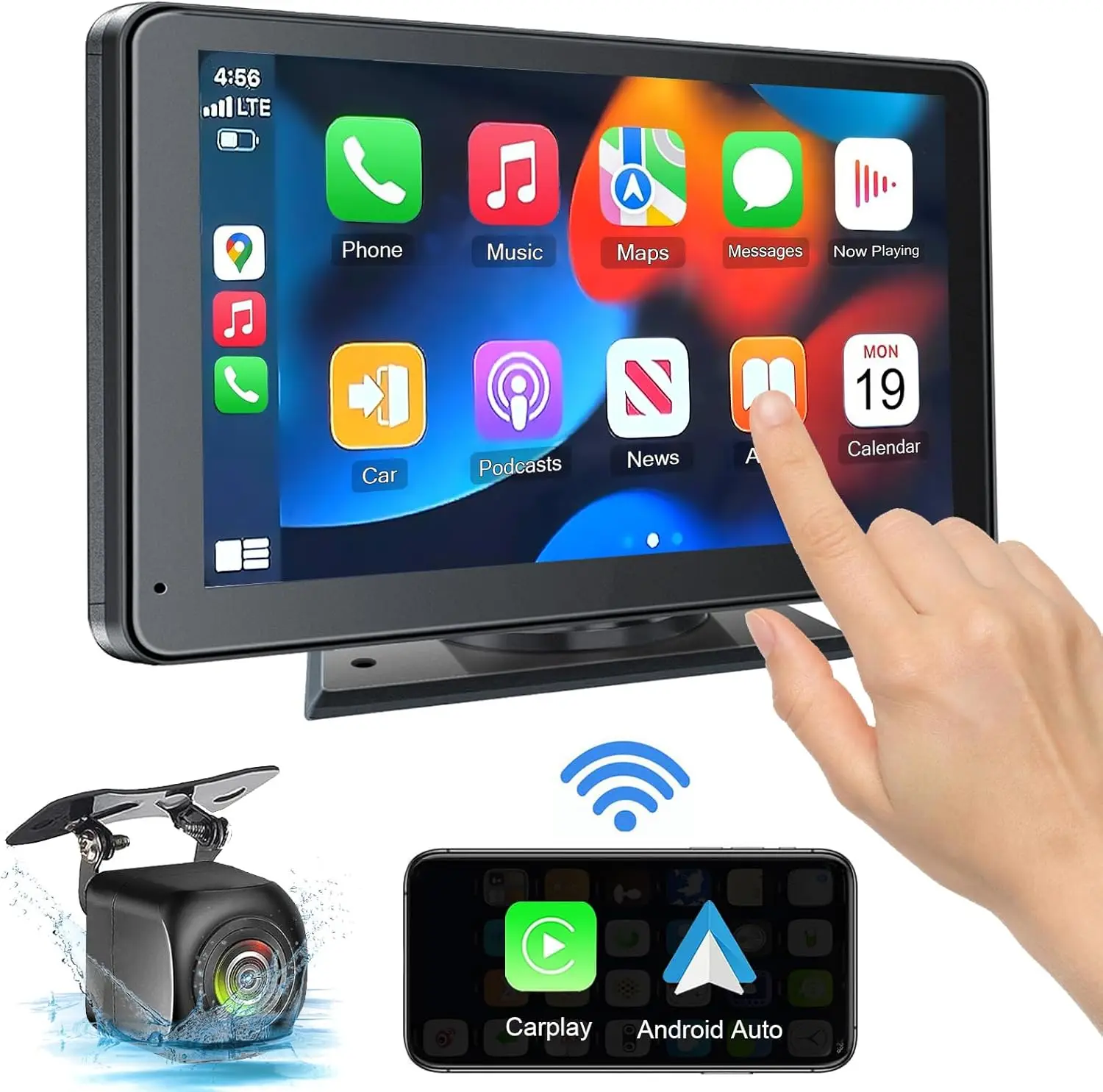 

Portable Wireless with Apple CarPlay and Android Auto Screen for Car, 7" HD Touch Screen Car Stereo with Mirror Link, Bluetooth