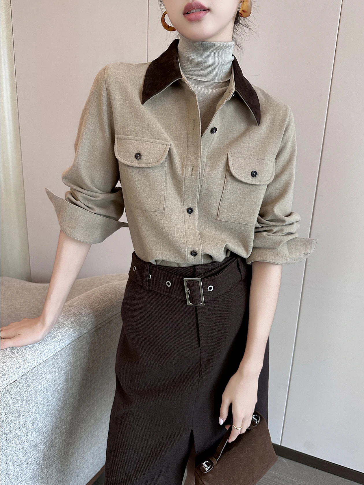 

Женский длинный све с воротником-стойкой irt Color Blo Commute Faion, зима 202, новый простой повседневный топ прямого кроя