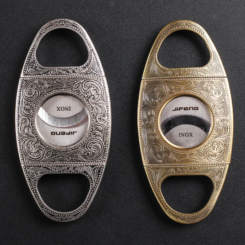 

Cigar Cutter Stainless Steel Double Cut Cigar Punch Floral Engraving Cutters for Men - Engrave