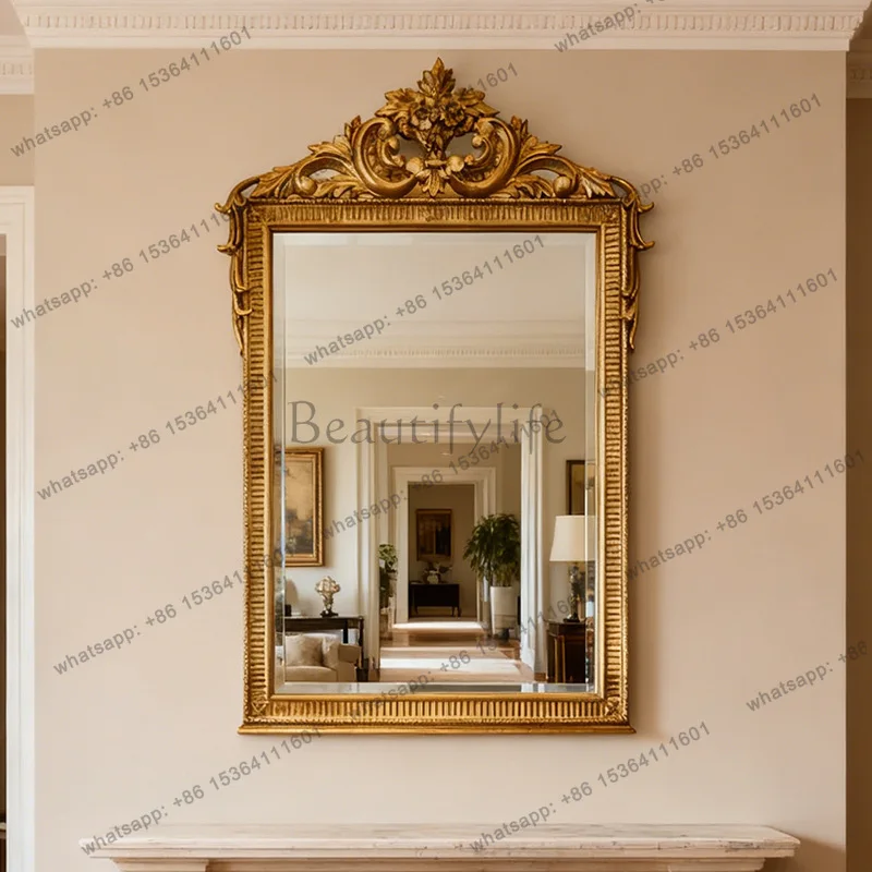 French retro bathroom mirror European carved bathroom entrance decorative mirror