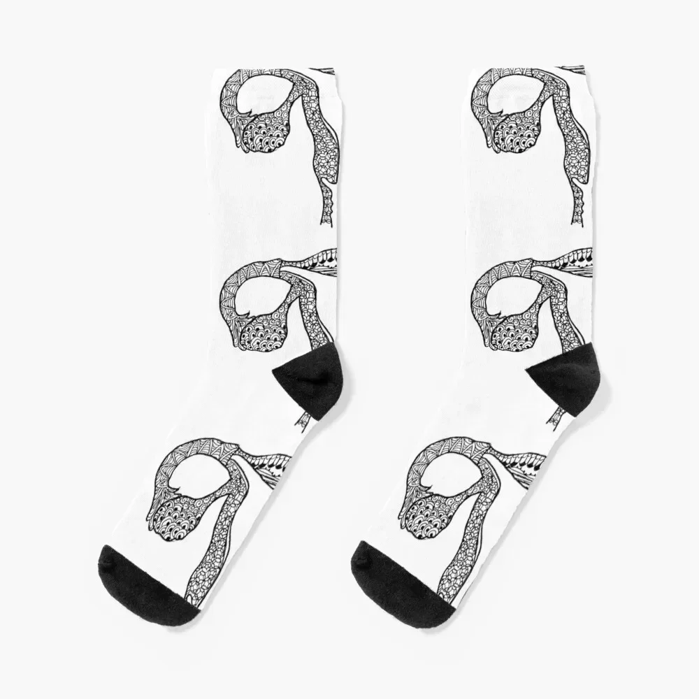 Anatomical Uterus and Ovaries Line Drawing (Black and White) Socks Hiking boots christmas gift Male Socks Women's