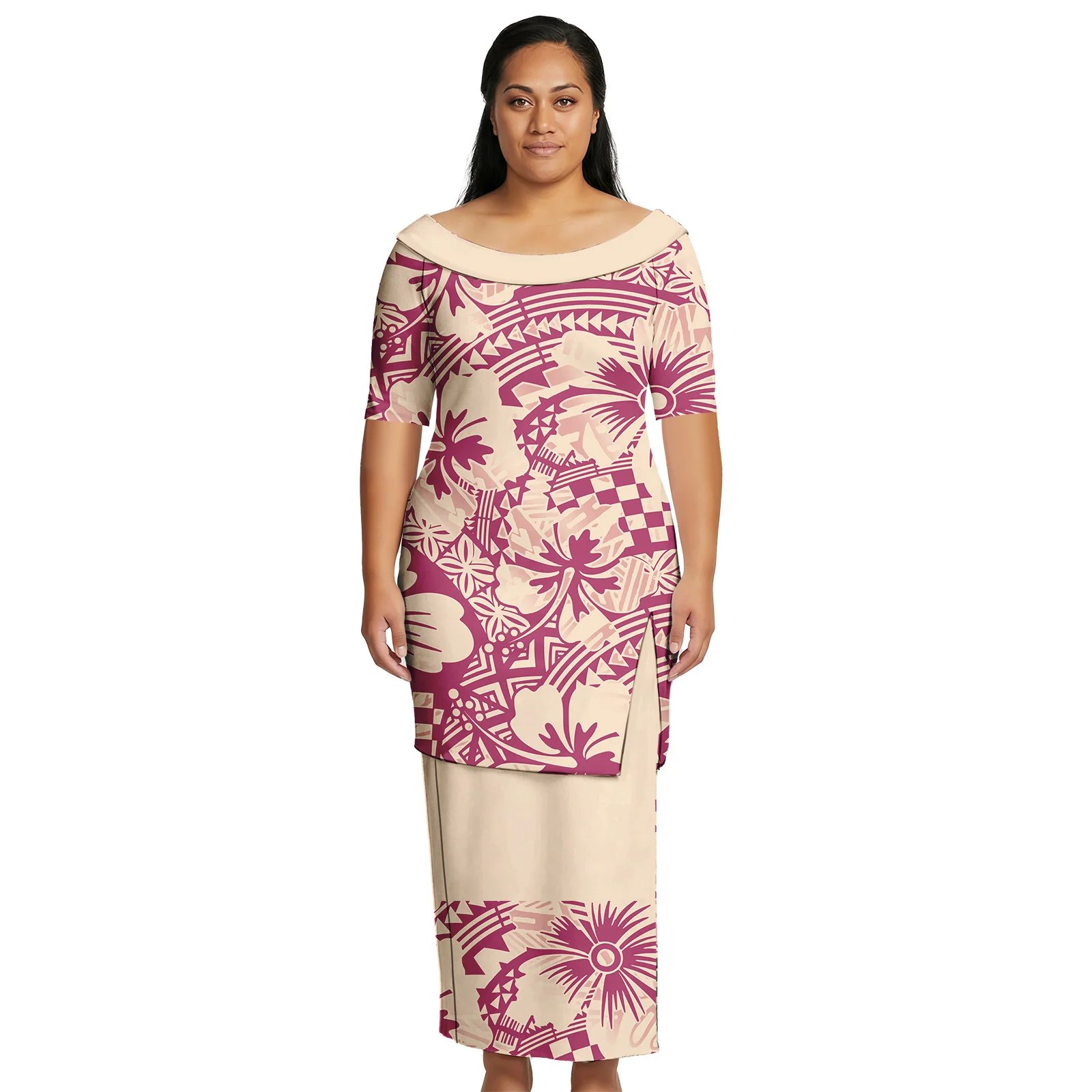 Upscale Gift Custom Logo Clothes Polynesian Style Ladies Wear Casual Life Aloha Dresses Samoan Tribal Women Puletasi Skirts Suit