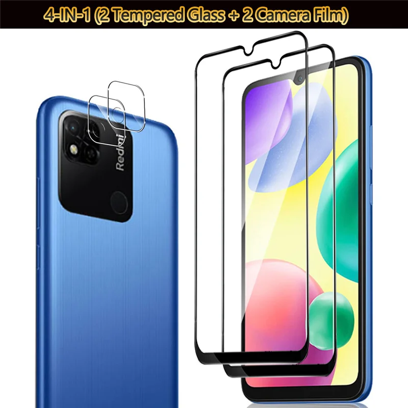 

4-IN-1, Tempered Glass + Camera Film for Redmi-10A High-quality Glass Redmi 9C NFC Xiaomi Redmi 10 A Screen Protector Redmi 10A