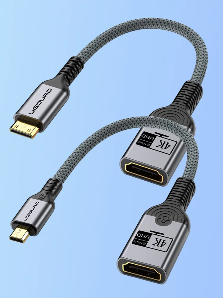 UGOURD Mini- und Micro-HDMI-auf-HDMI-Buchse-Verlängerungskabel, 0,2 m, 4K, 144 Hz, 60 Hz, MicroHDMI-Adapterkabel, MiniHDMI-Konverter für Kamera