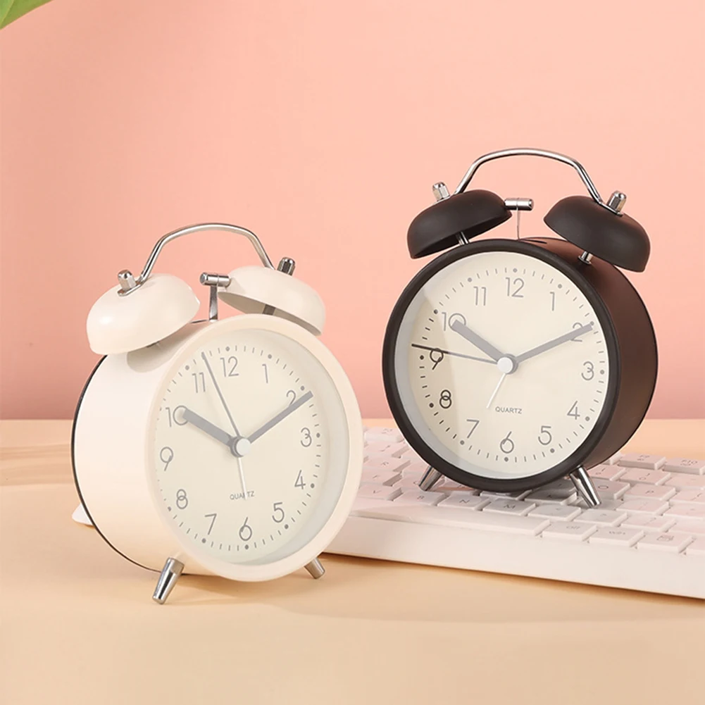 Extra-Loud Alarm Clock For Heavy Sleeper Student Time Manager Mini 3.8 Inch Twin-Bell Table Clock With Night Light for Students