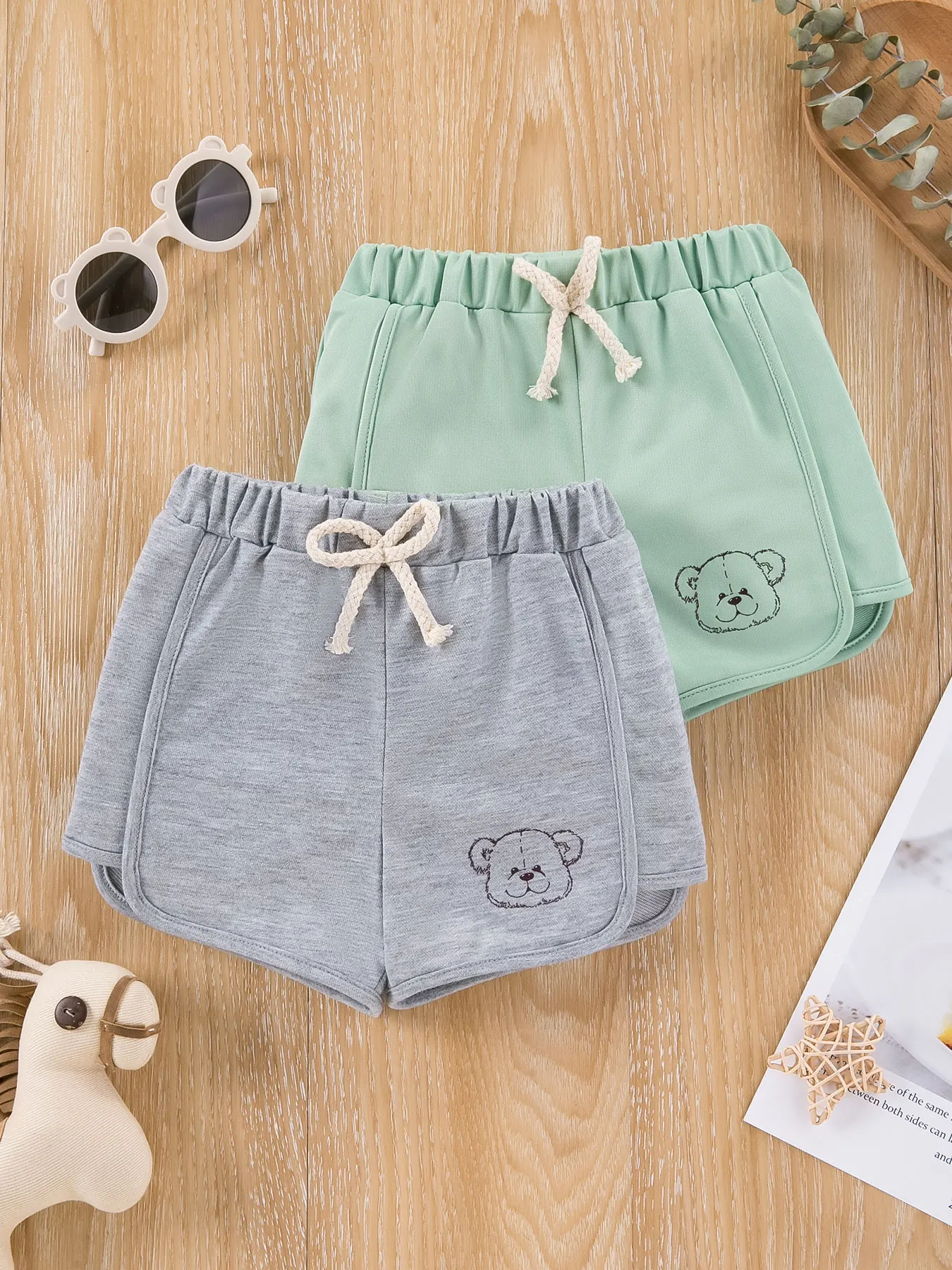 Unisex Baby Spring & Summer Shorts, Drawstring Adjustable, Bear Printed, Sports Casual Kids Wear